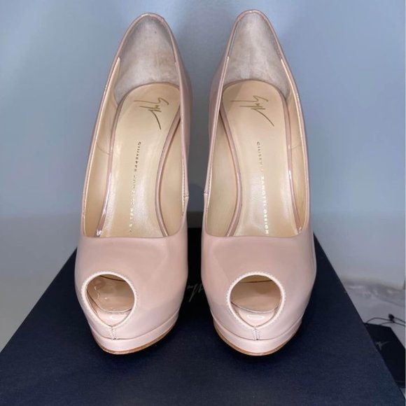 GIUSEPPE ZANOTTI Sharon Peep Toe Pumps Blush Patent Leather - Picture 1 of 8